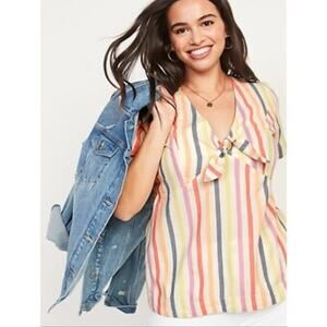 Old Navy Womens Striped Tie Knot Front Short Sleeve Top Size XXL